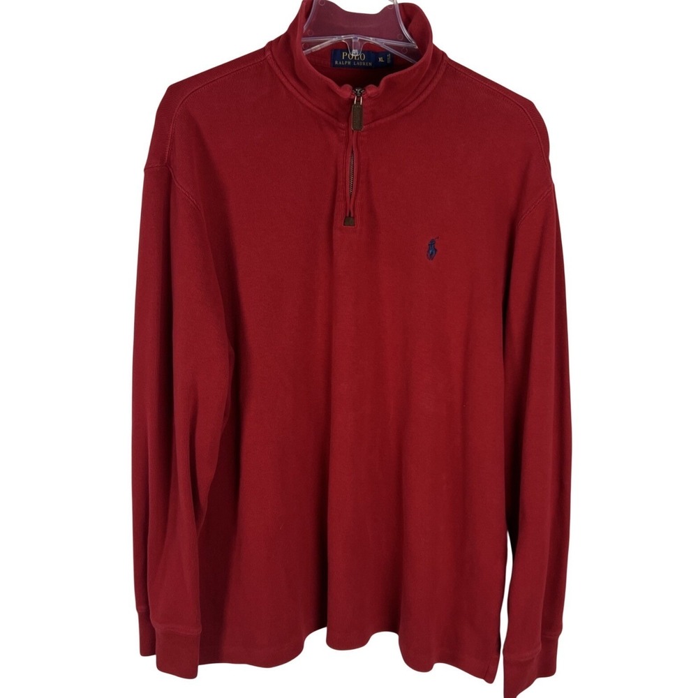 Polo By Ralph Lauren Mens Sweatshirt Size‎ XL Navy Pony 1/4 Zip Red Cotton B19